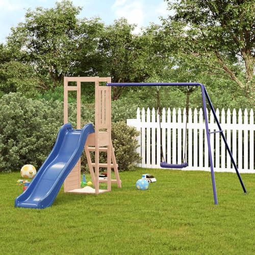 mzdioop Torre de juegos de madera maciza de pino con columpio, tobogán ondulado, estructura de escalada y caja de arena, juguete de jardín para niños de 3 a 8 años, estable casa de juegos para