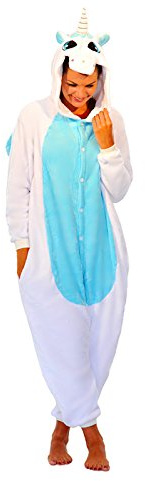 Unisex Blue Unicorn Pink Unicorn Onesie Fancy Dress Costume Hoody Pyjama Sleep wear Carnival Costume Blue Unicorn, M(height 160cm-170cm)