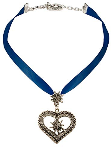 Alpenflüstern Satin-Trachtenkette Strass-Edelweissherz - Damen-Trachtenschmuck Dirndlkette blau DHK241