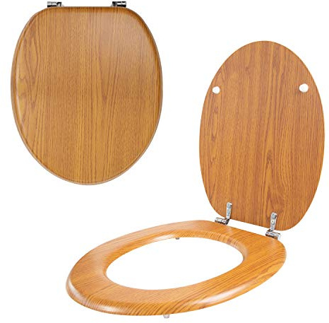 Anika 92259 Antique Pine Effect Toilet Seat/Chrome Hinges/Easy Installation / 43cm x 37.5cm