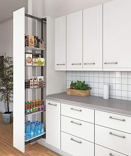 Hochschrank-Auszug Vollauszug Apotheker-Hochschrank mit 5 Einhängeböden | Frontauszug für Korpusbreite 300 mm | Höhe 1900 - 2200 mm | Apothekerauszug mit Dämpfung | 1 Komplett-Set für Küchen-Schränke
