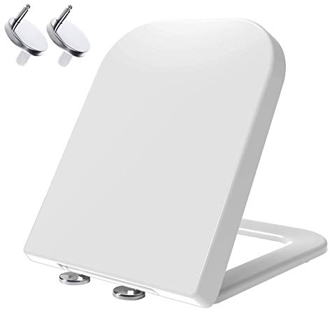 MASS DYNAMIC Square Toilet Seat Features Soft-Close, White Loo Seat with One-Button Quick Release for Hassle-Free Cleaning, Top Fixing Adjustable Hinges