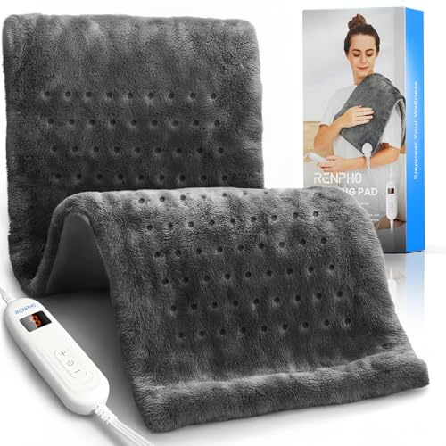 RENPHO Heating Pad for Back Pain & Period Cramps, FSA Eligible & HSA Store, Mothers Day Gifts & Birthday Gifts for Women Men,12 x24‘’ Electric Heat Pad for Neck and Shoulder, ETL Certified, Gray