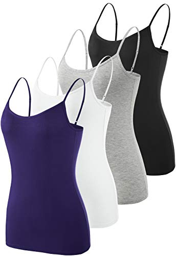 vislivin Femme Débardeur Bretelles Spaghetti Ajustable Camisole de Base Camis Débardeur Noir/Gris/Blanc/Bleu foncé M