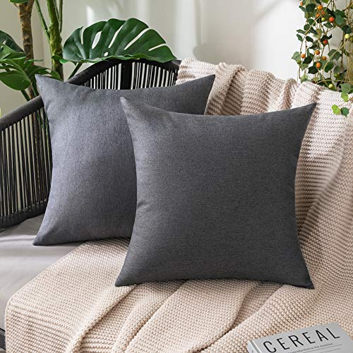 MIULEE Copricuscino 2 Pezzi Federa dei Cuscini Impermeabile in Lino Poliestere per Esterno Balcone Giardino Divano Picnic Camera da Letto Durevole Morbido moderno 60x60 cm Grigio Scuro