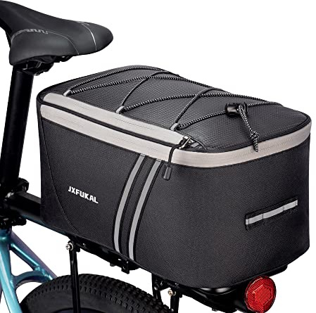 JXFUKAL Rear Bike Rack Bag with Rain Cover, 7L/9L/10L/12L Waterproof Bicycle Ebike Saddle Bag Cycling Pannier Trunk Carrier with Reflector & Adjustable Cord for Commuter Travel Outdoor