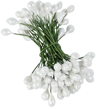 Queenbox 100pcs Double Heads Flower Stamen Mini Solid Round Artificial Pistil for DIY Craft Wedding Flower Making, White