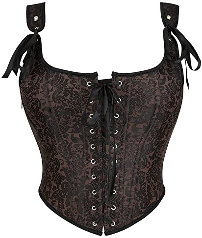 Alivila.Y Fashion Womens Sexy Vintage 1920s Renaissance Lace Trim Corset Bustier 970-Dark Brown-3XL
