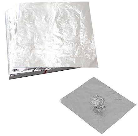 200 pcs 14x14cm Blattsilber Imitation Blatt für Kunst Projekt Handwerk Dekoration, Vergoldung Handwerk, DIY Kreation (Silber)