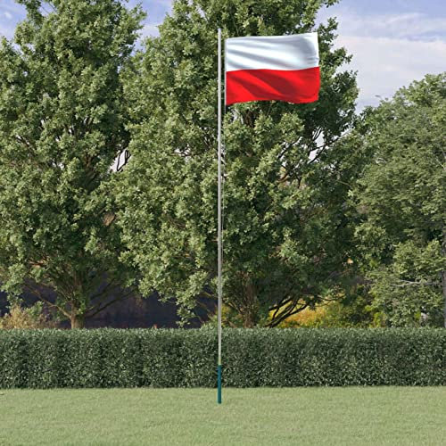 ARKEM Asta e Bandiera Polonia 6,23 m Alluminio,Kit Asta Bandiera con Staffa Asta Bandiera in Acciaio Inossidabile, Set Pennone per Bandiera con Anello Rotanti per Montaggio a Parete Regolabile
