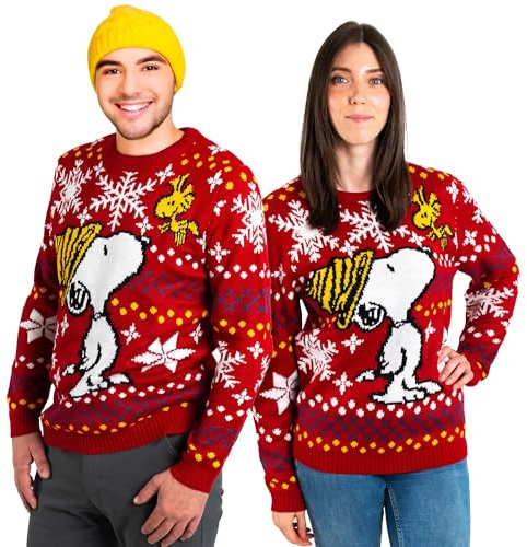 United Labels Snoopy Weihnachtspullover Unisex, Rot, M, Winter Strickpullover, Pullover für Herren und Damen