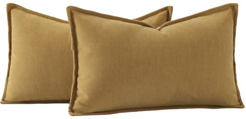 Madizz 2er Set Schlicht Chenille Kissenbezügen Weiche dekorative Kissenbezüge für Sofa Schlafzimmer Kissenhülle Senfgelb 40x60 cm Rechteckig