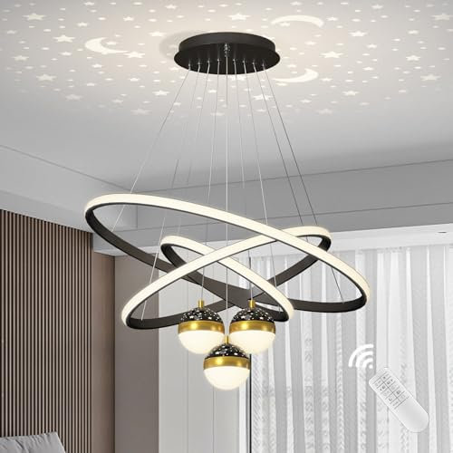 Lampadario Camera Da Letto Plafoniera Oro Cucina Con Luce LED Sospensione Del Telecomando, Lampade Moderne Con Memoria Dimmerabile Soggiorno, 30 + 40 + 60Cm