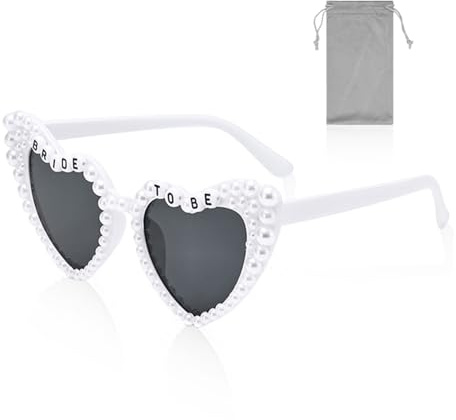 1 pieza de gafas de corazón de perlas, 1 pieza de bolsa de gafas, gafas de corazón BRIDE TO BE, gafas de sol de novia, accesorios para fotografías de boda, gafas de sol de despedida de soltero