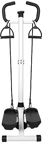 Stepper avec Guidon Stepper Fitness Appartement écran LCD résistance réglable Exercise Hanches Jambes pour Maison Acier,Outil Professionnel Multifonction pour la Maison (112*29*33cm,noir et blanc)