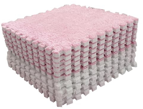 Ghzste Puzzle-Spielmatten, 10 Stück Schaumstoff-Bodenmatte, 30 X 30 cm Quadratische Ineinandergreifende Teppichfliesen, Weicher Plüschteppich für Schlafzimmer (Rosa Weiß)