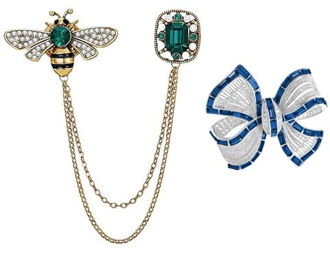 2 Pièces Broche en Strass Vintage, Broche À Pompon d'abeille, Broche À Nœud De Mode, Épingle De Robe Élée, Épinglette À Pompon, Adaptée Aux Filles Et Aux Femmes