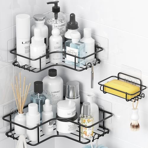Yeabett Shower Caddy 3 Pack, Corner Bathroom Storage No Drilling, Rustproof Stainless Steel Bathroom Accessories, Black