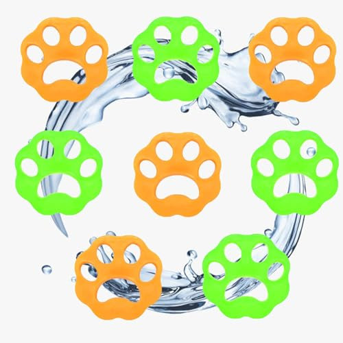 8 Stück TIERHAARENTFERNER WASCHMASCHINE aus Silikon– ​TIERHAARENTFERNER für Trockner & Waschmaschine, Wiederverwendbar! Fussel, Fell und Haarentferner für Katzen, Hunde und Haustiere (Grün & Orange)