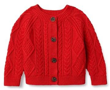 Amazon Essentials x Sofia Grainge Cardigan da pescatore Unisex Bimbi, Rosso, 12 mesi