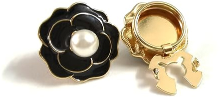 Climple Knopfabdeckungen für Damen, Blusen, schwarze Manschettenknöpfe mit Kamelienblüte und Kunstperlen, goldene Basis, Manschettenknöpfe, Hemd, Hemd