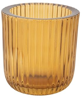 Cosy Home Set of 6 Glass Ribs Candlesticks, Amber, 7.5 x 7.5 x 8 cm