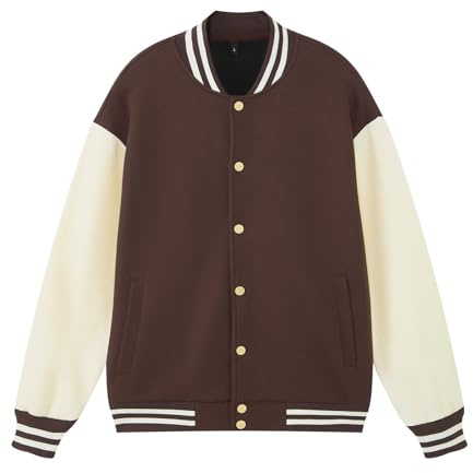 Generisch Giacca college da uomo bicolore patchwork giacca da baseball Baggy Raglan felpa unisex giacca collegiate mezza stagione giacca sportiva con colletto alto Varsity Bomber Streetwear