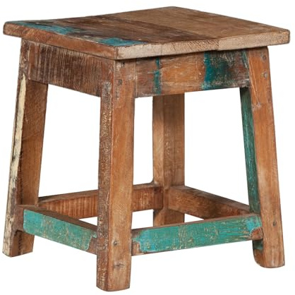 Biscottini Low Square Wooden Stool 26 x 26 x 30 cm - Bathroom Stool - Recycled Wood Bench - Small Stool - Plant Support - Restaurant, Bar and Kitchen Stools