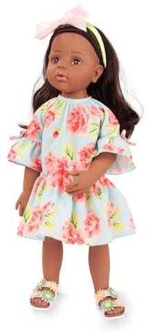 Gotz: Happy Kidz: Ava - 19.5 Standing Poseable Doll, Green & Pink Floral Dress, Black Hair, Sandals, Bow Headband, Hard Body, Collectible Toy Kids 3+