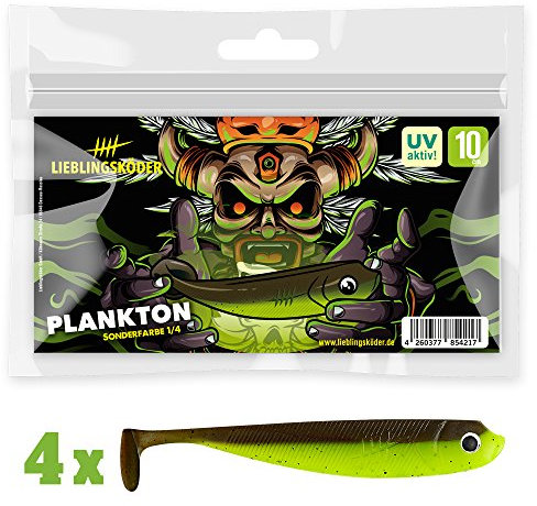 4 Lieblingsköder Gummifische zum Zanderangeln mit Gummifisch 10 cm, Farbe Lieblingsköder:Plankton