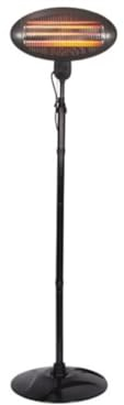 Perel Chauffage de terrasse sur pied, 2000 W, quartz, avec cordelette, protection anti-basculement, 3 niveaux de chauffe, hauteur réglable, résistant aux projections d'eau, métal, noir