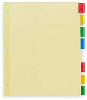 Blue Summit Supplies 8-Tab Binder Dividers, Manila Paper with Insertable Colored Plastic Tabs, Reinforced 3 Ring Dividers with Perforated Paper Tab Inserts, 48 Sets
