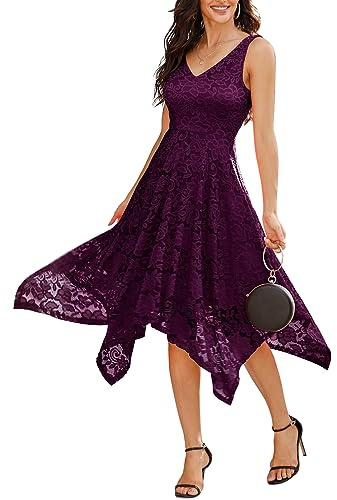 Meetjen Women's Lace Cocktail Party Dress 2026 Handkerchief Hem Bridesmaid Prom Dress Formal Dresses for Wedding Guest