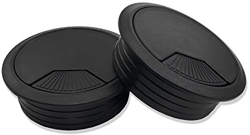 Mprofi MT® 2 Stycken | Kabelgenomföring Ø60mm Svart | Kabeluttag för Skrivbord och Kontorsmöbler | Rund Kabelgenomföring i Plast | Kabelhållare och Kabelorganisatör