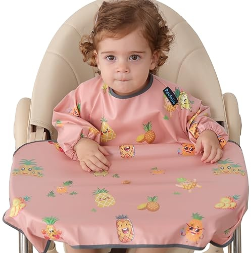 PewinGo Baberos Bebe Impermeables, Babero con Mangas se Adhiere a su Trona, Cómodos y Suaves para BLW Mess-6 meses a 3 años