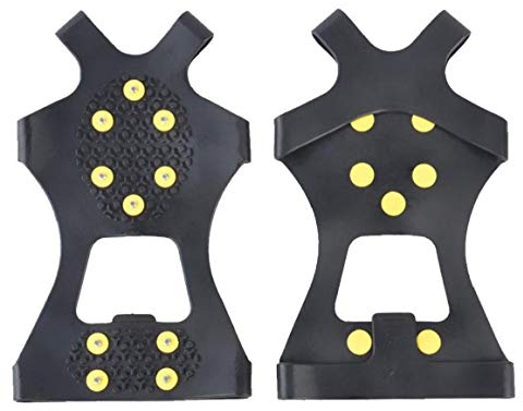 KHHGTYFYTFTY Grapas de Hielo Overshoes, Antideslizante Nieve del Hielo Que Sube la Cubierta del Zapato con 10 Grapas de Acero Espárragos, Negro, XL