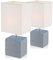 Nachttischlampe 2er Set Grau - Tischlampe Wohnzimmer Vintage Modern - Lampenschirm Weiß Stoff Eckig - Lampe Schlafzimmer Nachttisch Schmal - Dekolampen Innen Fensterbank - 29 cm