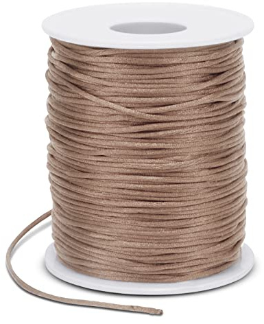LEREATI Filo Nylon per Braccialetti 1.5mm x 100m Cordoncino Natalizio Cordone di Raso, Cordino per Borse Uncinetto, la Creazione di Gioielli, Fai da Te, Collane, Perline (Cachi)