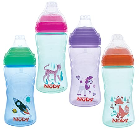 Nuby No Spill – Tasse de sport avec bec verseur souple et couvercle – 360 ml, pour enfants de 12 mois et plus, 1 pièce, imprimé aléatoire