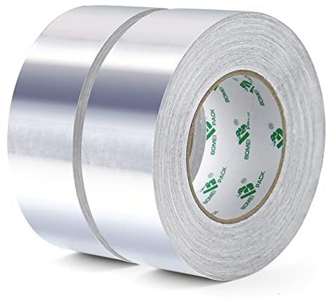 BOMEI PACK Cinta de aluminio 50mmx50m cinta de alta temperatura cinta reparación de aluminio para conductos, aire acondicionado - 2 Rollo Cinta Adhesiva de Aluminio,