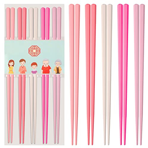 Slivek - Bacchette riutilizzabili lavabili in lavastoviglie, bacchette giapponesi cinesi coreane, antiscivolo, leggere, 23 cm, bastoncini rosa macaron, 5 paia
