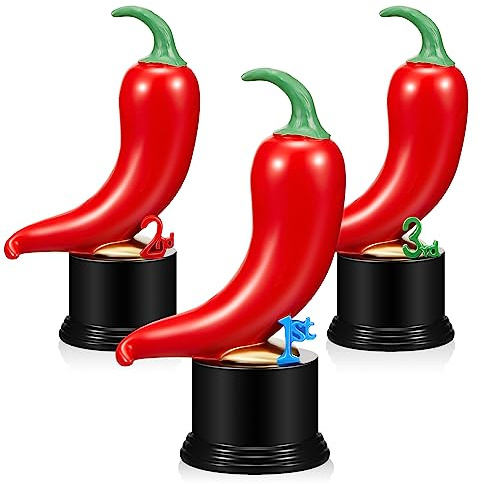 Yinkin 3 Pcs Chili Cook Off Trophies Chili Cook Off Prizes Medals Awards Decorations Salsa Contest Pepper Trophy for Winner Cooking Event Competition Gifts 1st Gold, 2nd Silver, 3rd Bronze(Cute)