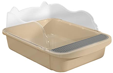 Colcolo Offene Haustier-Katzentoilette, hohe Seiten, verhindern das Auslaufen von Sand, Kätzchen-Katzenklo-Behälter, Sandkasten, Haustier-Katzenklo für kleine, 43x28x18cm Khaki