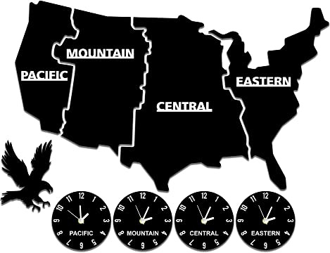 The Geeky Days US Time Zones Wall Clock United States Map Multiple Timezone Acrylic Wall Clock for Office Living Room Patriotic USA Home Decor