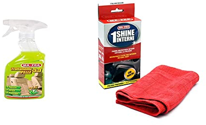 Mafra, Trattamento 3in1 Pelle, Pulisce, Idrata e Protegge le Superfici Interne dell'Auto & 1Shine Interni, Panno in Microfibra per Interni, 30x30cm