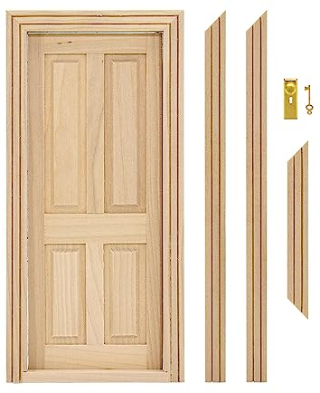 iLAND Accessoires pour maison de poupée en bois, maison de poupée Portes en bois à l'échelle 1/12 (porte classique à 4 panneaux)