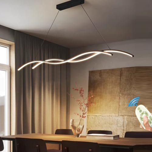 Moderna Lampadario a Sospensione, 45W Lampada a sospensione a LED Cucina Tavolo da Pranzo, Plafoniera Dimmerabile con Telecomando per Soggiorno Sala da Pranzo Camera da letto Ufficio (L90cm, Nero)
