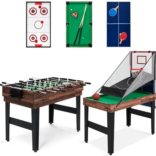 5 in 1 Multi Sport Spieltisch, Combo Spieltisch für Kinder Billardtisch, Kickertisch, Tischtennistisch, Air Hockey und Basketball mit allem Zubehör Großes Geschenk für Kinder (4ft, 1.2m)