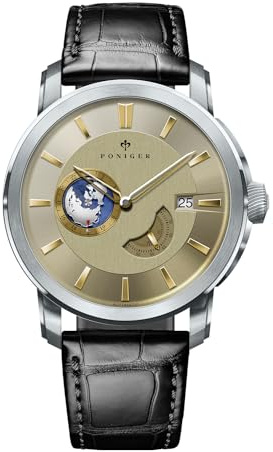 LOBINNI Herren-Armbanduhr, Edelstahl, automatisch, mechanisch, wasserdicht, modisch, luxuriöses Lederband, Goldfarben – Leder