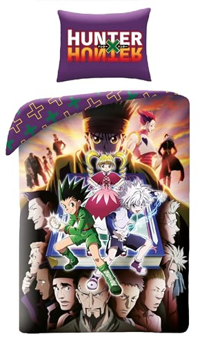 Halantex Bettwäsche-Set Hunter X Hunter – Gon Killua Kurapika – wendbarer Bettbezug 140 x 200 cm und Kissenbezug 70 x 90 cm – Mehrfarbig – 100% Baumwolle